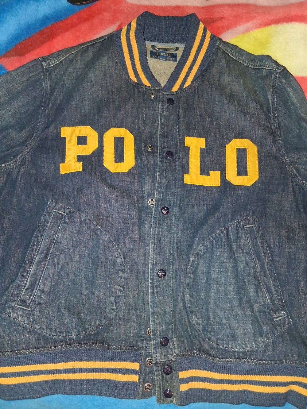 Polo Ralph Lauren Denim Varsity Jacket with Yellow Lettering